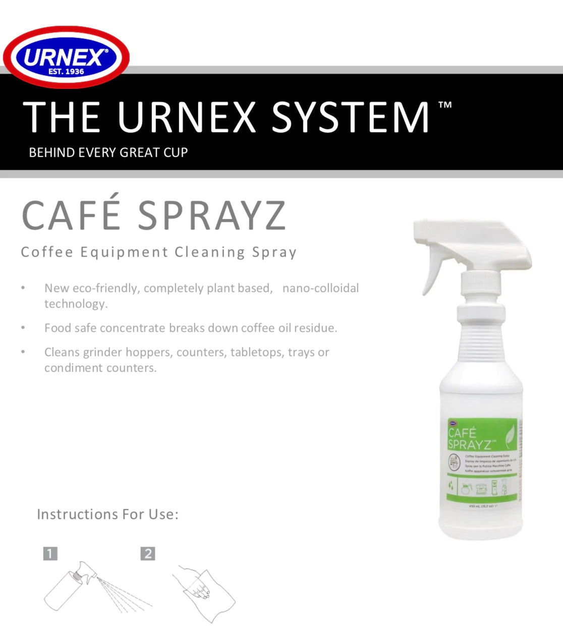 Urnex Café Sprayz Coffee Equipment Cleaning Spray Almahacoffee